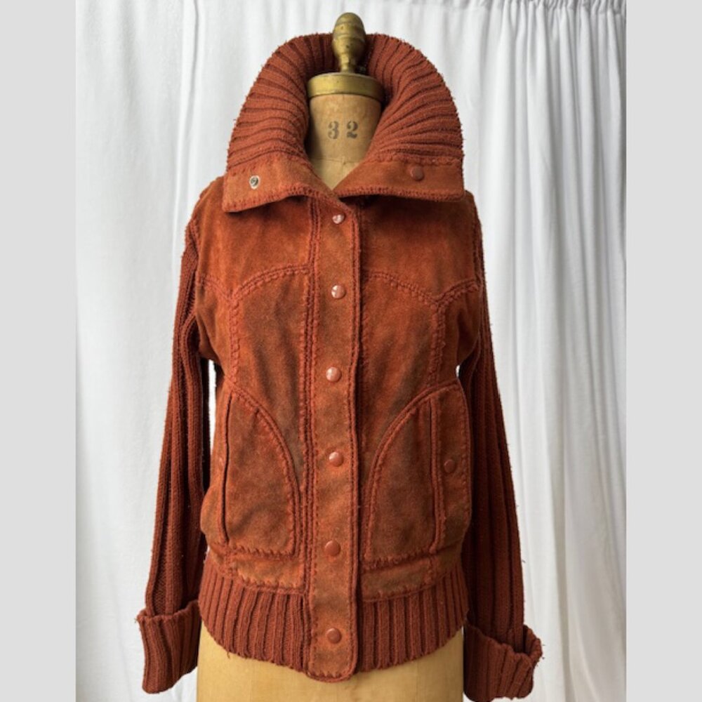 VINTAGE boho suede/knit sweater